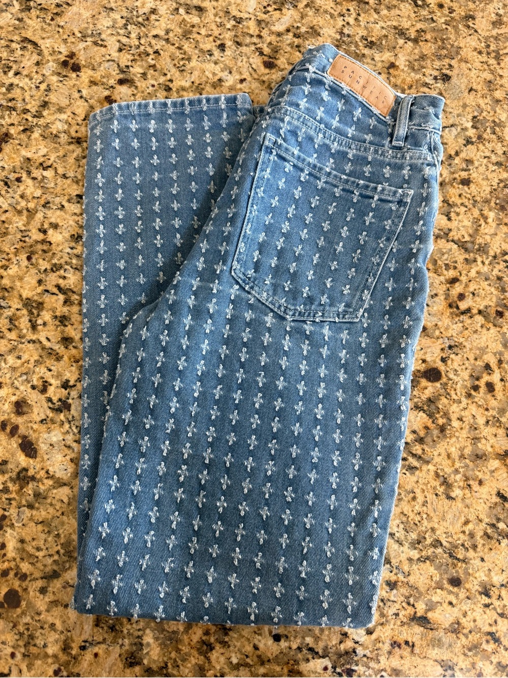 Pacific Sunwear Light Blue Straight Leg Jeans with All-Over Embroidered Motif